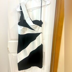 Nue by Shani Black and White Striped Dress off shoulder old money cocktail sexy